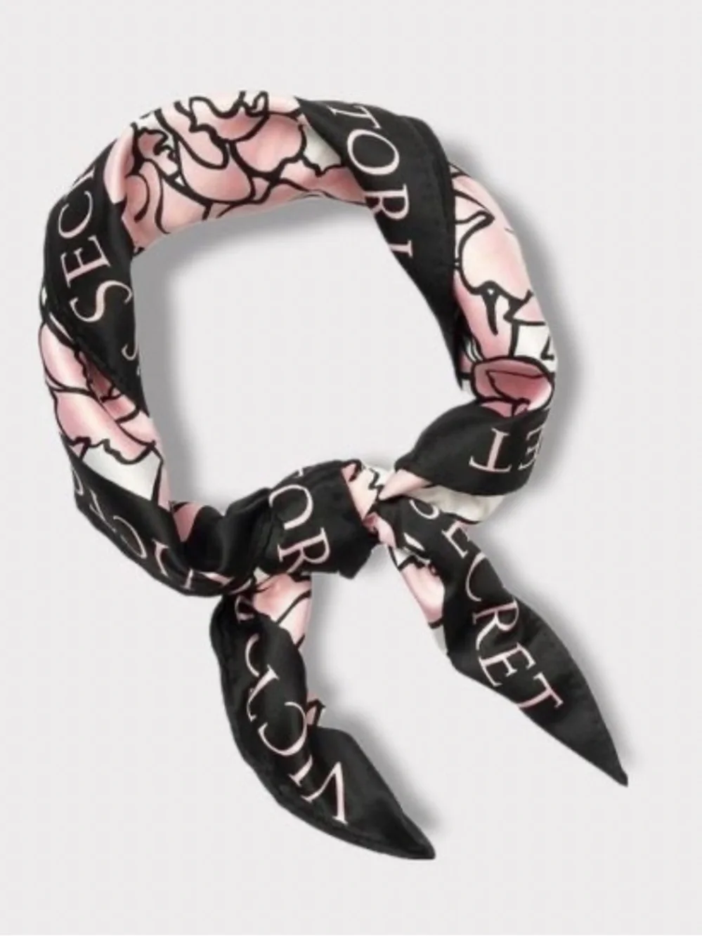 Victoria's Secret Pink and Black Floral Logo Bombshell Silk Scarf